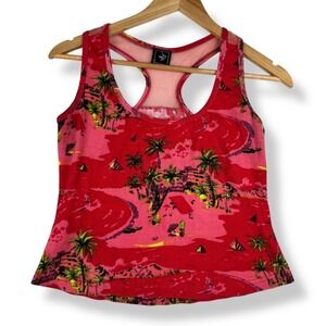 Made in France Tropical Tank Top Womens Size Medium Artsy Palm‎ Trees Beaded